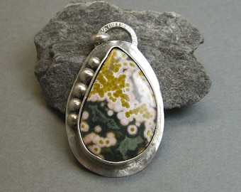 OOAK Ocean Jasper Pendant with Sterling Silver bezel, Artisan Handmade Pendant Necklace