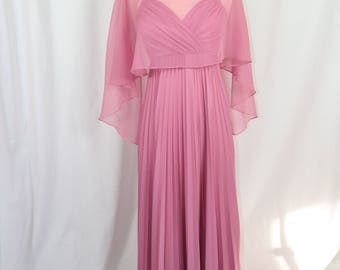 Vintage Pink Spaghetti Strap Dress with Sheer Overlay