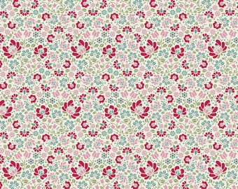 Tilda Designs Cottage Collection in Sigrid Dove White, Floral Pattern, Busy Fabric, Bright Colored Fabric