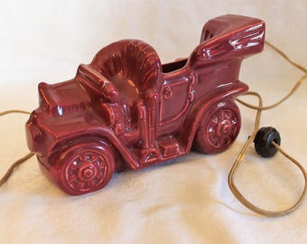 Vintage McCoy Buckingham Ceramics Maroon Automobile Console or TV Lamp Planter in Excellent Condition!