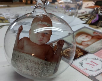 Invitation Announcement Inside Hand Blown Glass Ornament by Jenn Goodale