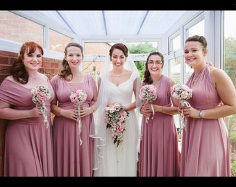 Bridesmaid dress wedding dress Infinity dress Convertible dress stretch lycra dusky pink multiway maxi dress FREE tube top made to order