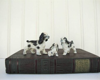 vintage english springer spaniel family miniature bone china dog figurines