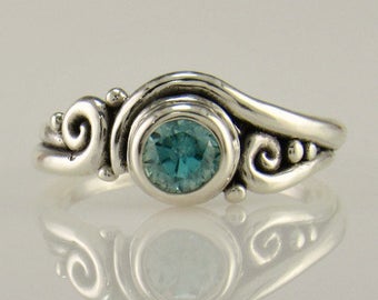 R1039- Sterling Silver Blue Zircon Ring- One of a Kind Blue Zircon Ring