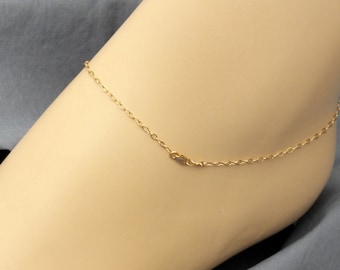 14k Gold Ankle Bracelet, Solid 14k Gold Ankle Bracelet 1.9mm Cable Chain & Lobster Claw, 9 inch to 12 inch, 14k Gold Minimalist Anklet