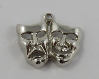 Comedy & Tragedy Masks Sterling Silver Vintage Charm For Bracelet
