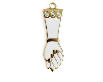 Mano Figa Enamel Pin - White & Gold // Amulet, Talisman, Charm, Lavender Pearl Mano Fico Cloisonné Hard Enamel Lapel Pin