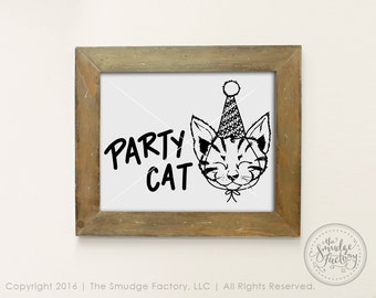 Kitten Printable, Party Cat, Kitten Party Decor, Cat Print, Cat Clipart, Hand Drawn Kitty, Kitty Cat Birthday Party, Graphic Overlay