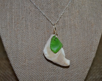 Green Sea Glass on Shell