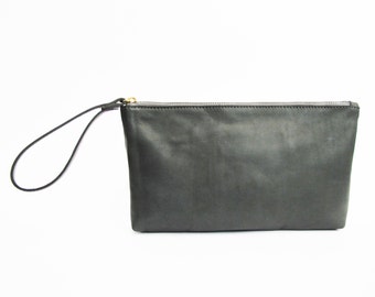 Gray leather clutch - leather wristlet clutch- evening clutch SALE leather clutch purse- zipper clutch- handmade leather clutch bag