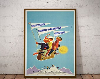 Bavaria Travel Poster Munich Munchen Germany Travel Poster Bavarian Print Bavaria Decor Alpine Wall Art Print Mountain Prints German Posters