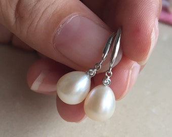 pearl drop earrings, freshwater pearl earrings, Wedding Jewelry Swarovski, dangle pearl earrings, pearl earrings bridesmaid