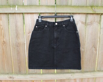 Vintage 90s Black Denim High Waist Mini Skirt