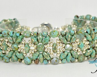 Exotic Flower/Starburst Superduo & Firepolish bracelet - Road to Marrakesh - PDF Beading Pattern