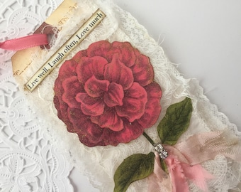 Vintage Rose Lace Tag, Mixed Media Art Tag, French Gift Tag