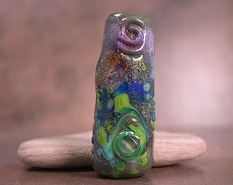 Rustic Lampwork Glass Focal Bead, Art Glass Bead, Olive Green, Lime, Purple, Blue, Divine Spark Designs, SRA
