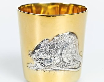 Silver glass with Signs of Chinese Zodiac "Rat"