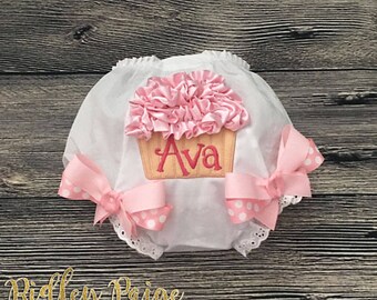 Personalize Cupcake Diaper Cover, Monogram Birthday Bloomer, First Birthday Cake Smash, Girl 1st Birthday Bloomer, Pink Cupcake Birthday