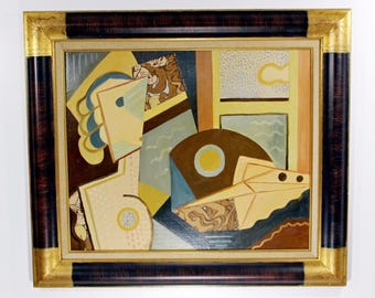 Framed Painting Signed H. Riedel Cubist Style