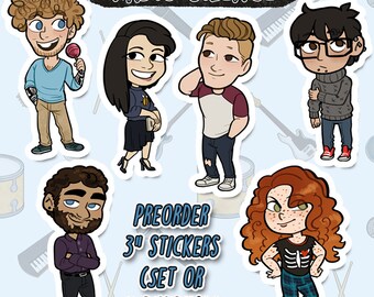 Radio Silence chibi rock band musicians cute comic webcomic characters 3" vinyl sticker set