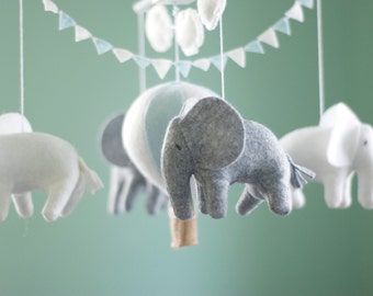 Baby mobile, Elephant mobile, Hot Air Balloon mobile, crib mobile, Balloon Nursery Decor, blue, grey and white nursery, Baby Shower gift