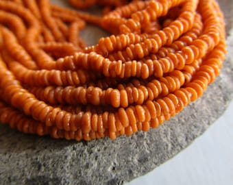Mini tiny Orange no.2 rondelle lampwork glass beads, delicate, opaque matte, Indonesian ethnic 1 to 1.5 x 3mm ( 22 inches strand ) 7bb13-3