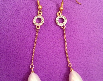 Gold and Pearl Dangle Earrings