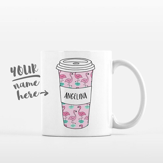 Pink Flamingo Coffee Mug Pattern Tumbler Cup Drawing Personalized Mug Custom Coffee Cup Name Mug Personalized Gift for Girl Gift for Women