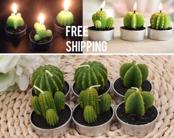 Cactus succulents 6 piece Mini Tea Light Candles -Free Shipping