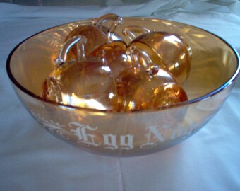 Vintage Carnival Glass Egg Nog Set - Egg Nog Set - Vintage Christmas - Punch Set - Carnival Glass - Tom & Jerry Set