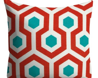 red outdoor pillows, turquoise outdoor pillows, honeycomb pillows, red blue pillows, outdoor throw pillow cover, outdoor cushion cover