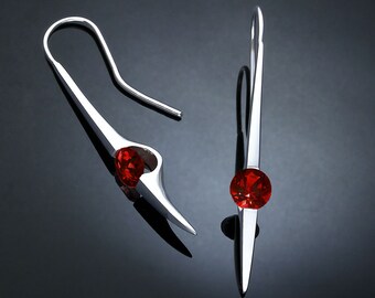 garnet earrings, statement earrings, garnet jewelry, Argentium silver, January birthstone, Mozambique garnet, dangle earrings - 2444