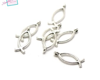 20 charms "fish" 20 x 8 x 2 mm, 100 Silver