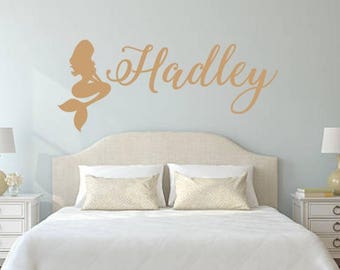 Girl name decal, Baby name decal, Vinyl Wall Decal, Mermaid wall decal, Girls room decal, Girls room decal, Nursery wall decal