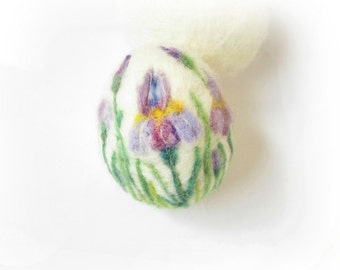 Easter Egg,Iris,Felted Egg,Needle Felted Easter Egg with Irises,3D,Soft Sculpture,Miniature Original Art