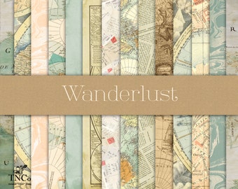 Vintage map papers - Scrapbook papers - Digital scrapbook paper - Travel scrapbook paper - Digital watercolor paper - Commercial use paper