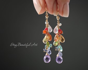Gemstone Earrings Semi Precious Multi Stone Earrings Birthstone Earrings Dainty Earrings Delicate Earrings Crystal Earrings Gold Filled
