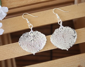 Silver Aspen Leaf Earrings, Real Leaf Earrings, Aspen Leaf, Sterling Silver Earrings, LESM182