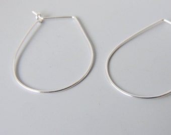 Drop Shaped Hoops Sterling Silver Lightweight Hoop Earrings 1.25" inch