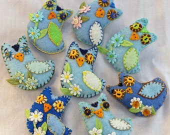 Owl Always Love You / Tiny Sky Blue Felt Owl Quilty Critters / Magnets / Choose Your Blues / 1 per / OOAK / Tiny Gift