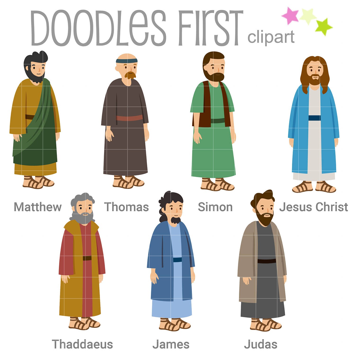 Jesus Christ and 6 of the 12 Disciples Digital Clip Art for