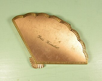 Henriette Fan Compact - Vintage Makeup Powder Personalized Rose Gold Tone