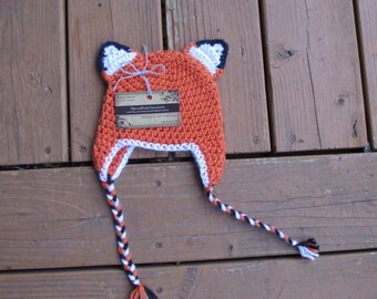 Fox Hat with earflaps, crochet fox hat, baby fox, adult fox hat