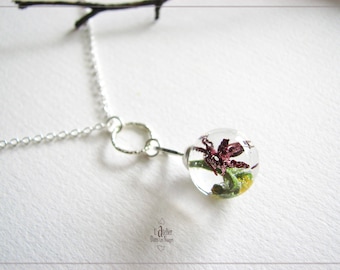 Necklace 925 Silver 14mm resin and dried flowers bubble