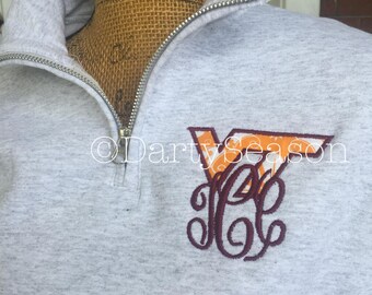 Virginia Tech Monogrammed Quarter Zip Pullover Sweatshirt Hokies Sweatshirt Hokie Quarter Zip Pullover Blacksburg VT VPI Graduation Gift