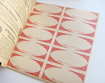 Vintage 1940s Canning Jar LABELS Pickling Preserving Jellies Booklet 10 Pages Approximately 94 Gummed Paper Red Quilted Design