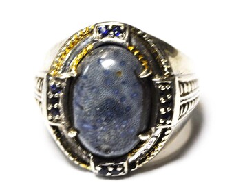 Sterling Silver Kyanite Michael Valitutti Blue Sapphire Large Ring 25mm Size 13