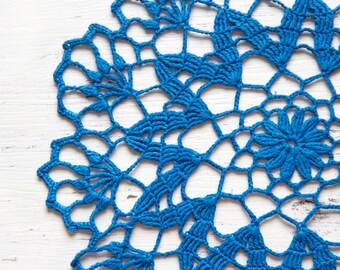 Blue hand dyed Crochet Vintage Doily