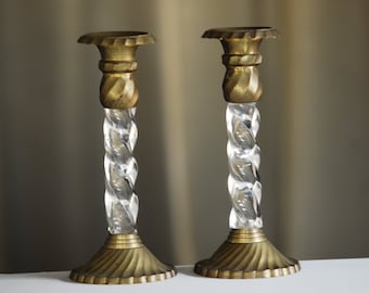 lucite and brass vintage candle sticks