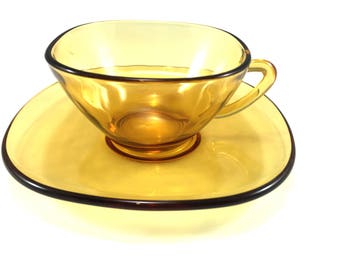 French amber glass coffee cups (set of six)